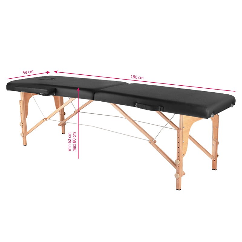 Mesa plegable de tatuaje de madera Komfort 2 segmentos negra