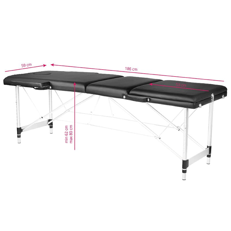 Folding tattoo table aluminum Comfort 3 segment black