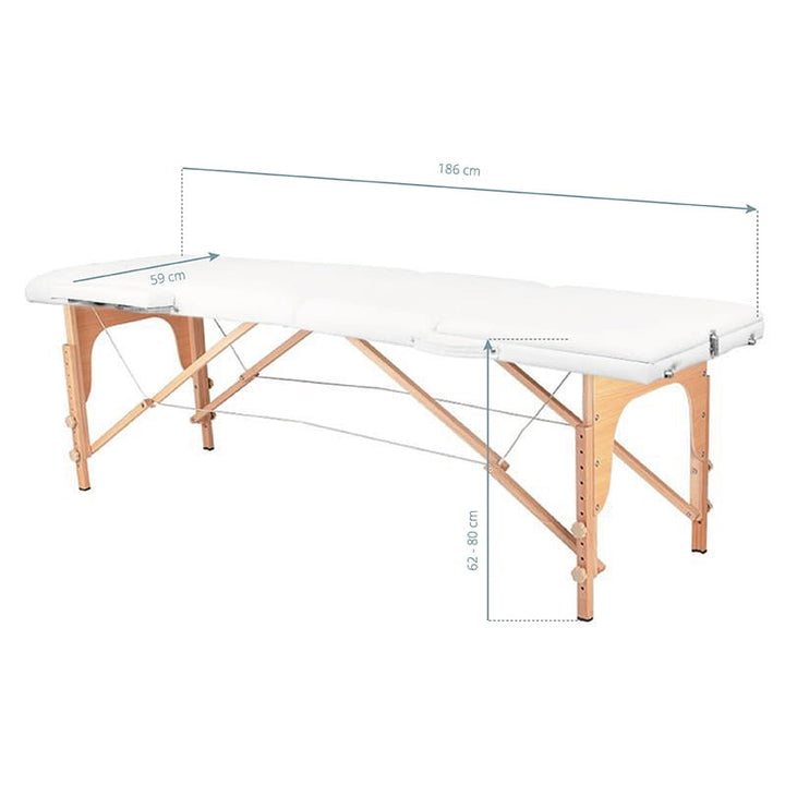 Table pliante en bois pour tatouage Komfort 3 segments blanche